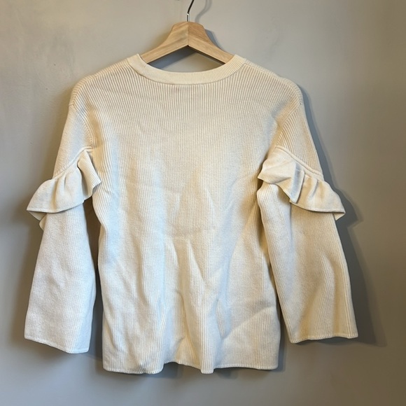 Tory Burch Ashley Ruffled Bell Sleeves Pullover Knit Sweater Wool Ivory - Picture 7 of 9